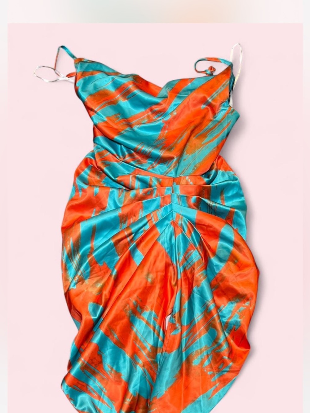 Vibrant Orange & Teal Satin Slip Dress